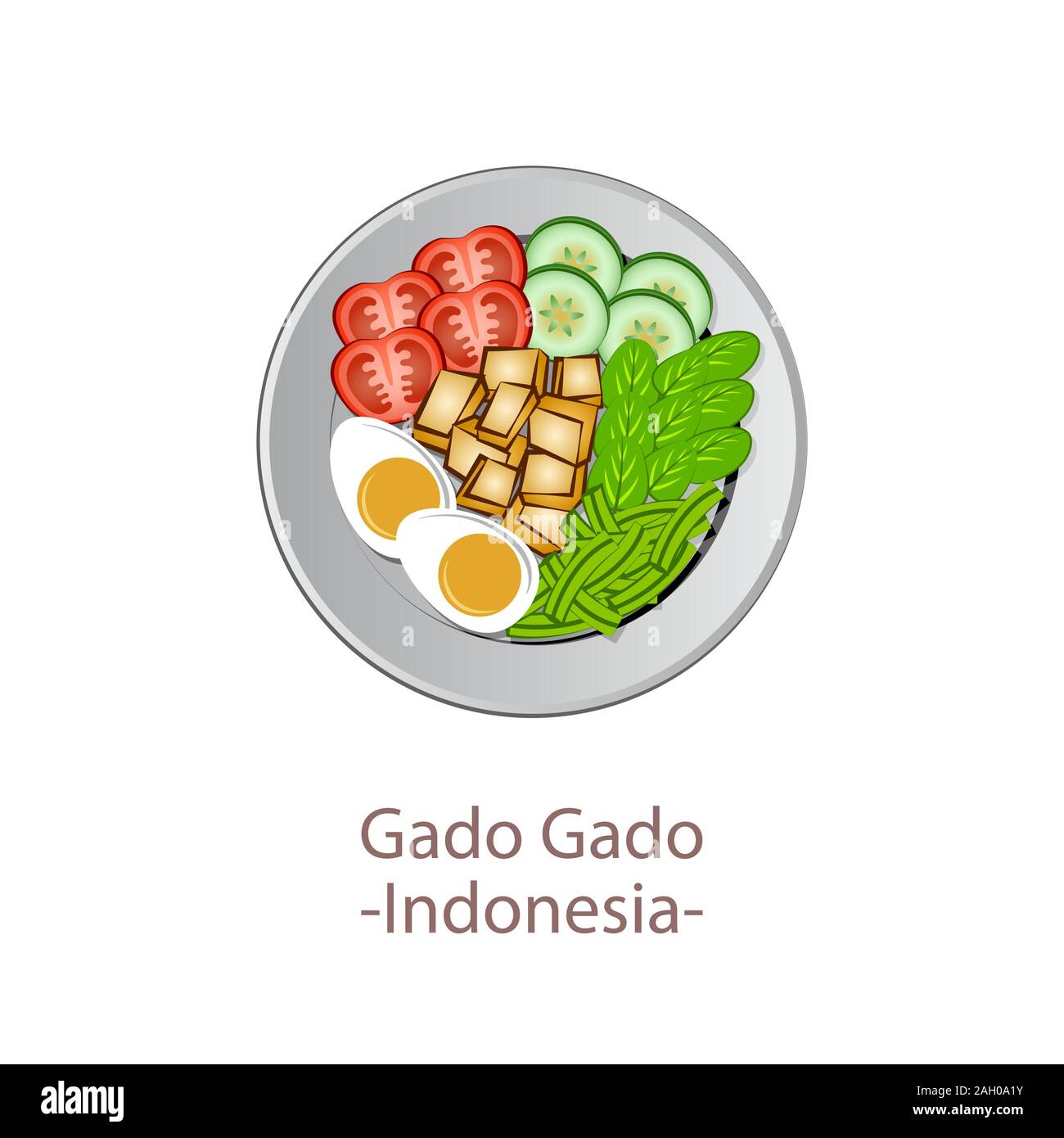 Vista superiore del cibo popolare dell'ASEAN national,gado gado,in cartoon design vettoriali Illustrazione Vettoriale