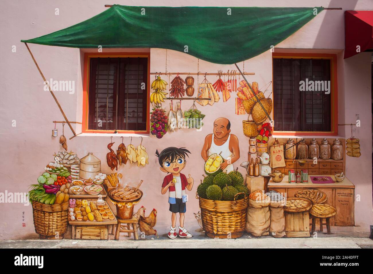 Chinatown murali dell'artista locale, questo è uno dei molto popolari street spot per i visitatori di scattare una foto Foto Stock