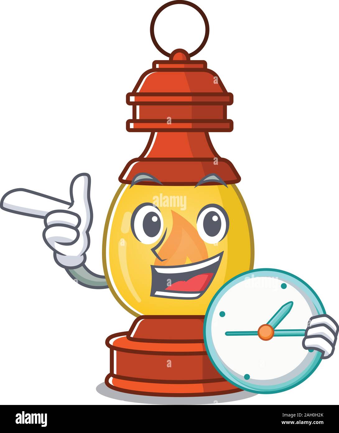 Lanterna sorridente scorrere cartoon character style con orologio Illustrazione Vettoriale