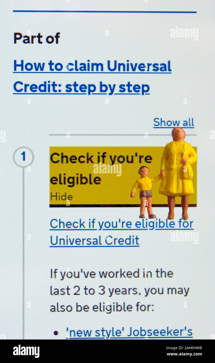 Come alla rivendicazione di credito universale Gov.UK sito web pagina con statuine in miniatura aggiunto Foto Stock