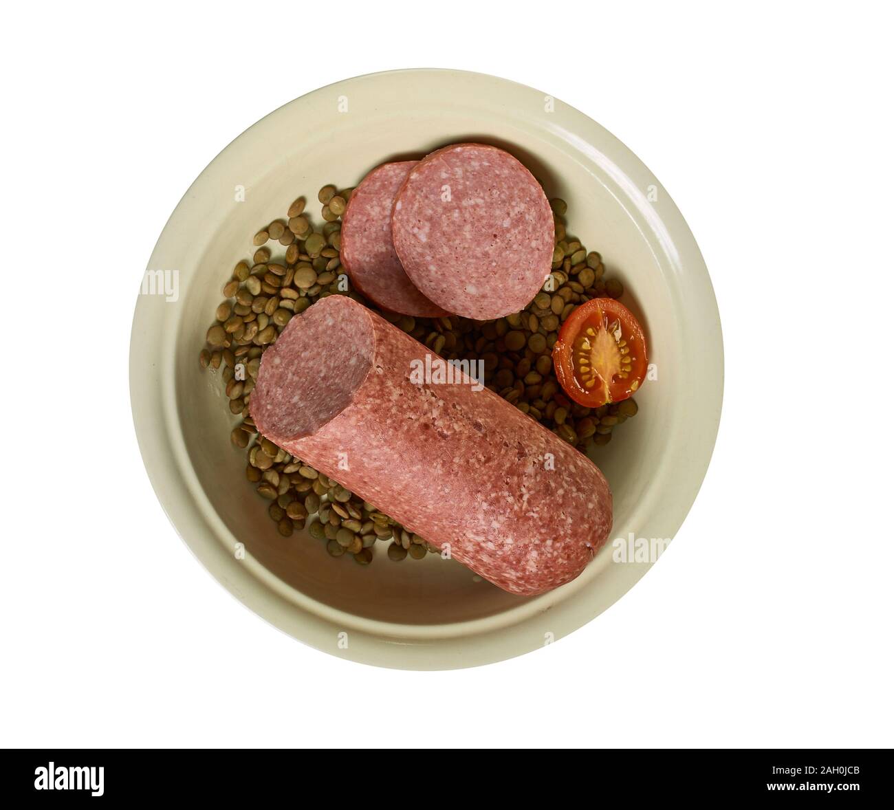 Il Cotechino di Modena, salsiccia fresca fatta dal maiale, preparate un battuto di lardo e cotenna di maiale, e proviene da Modena, Italia Foto Stock