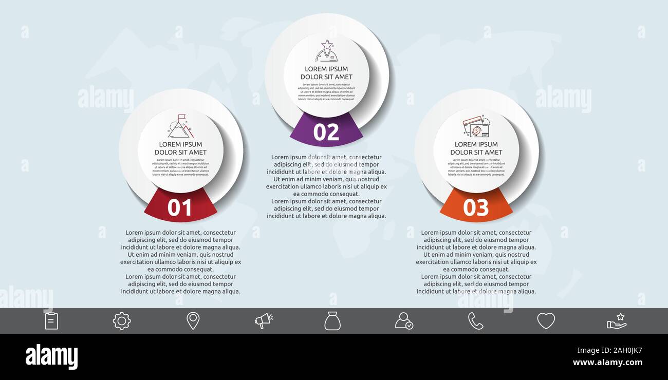 Template vettoriale cerchio infographics. Il concetto di business con 3 opzioni e parti di ricambio. Tre passaggi per il contenuto, del diagramma di flusso, timeline, livelli Illustrazione Vettoriale