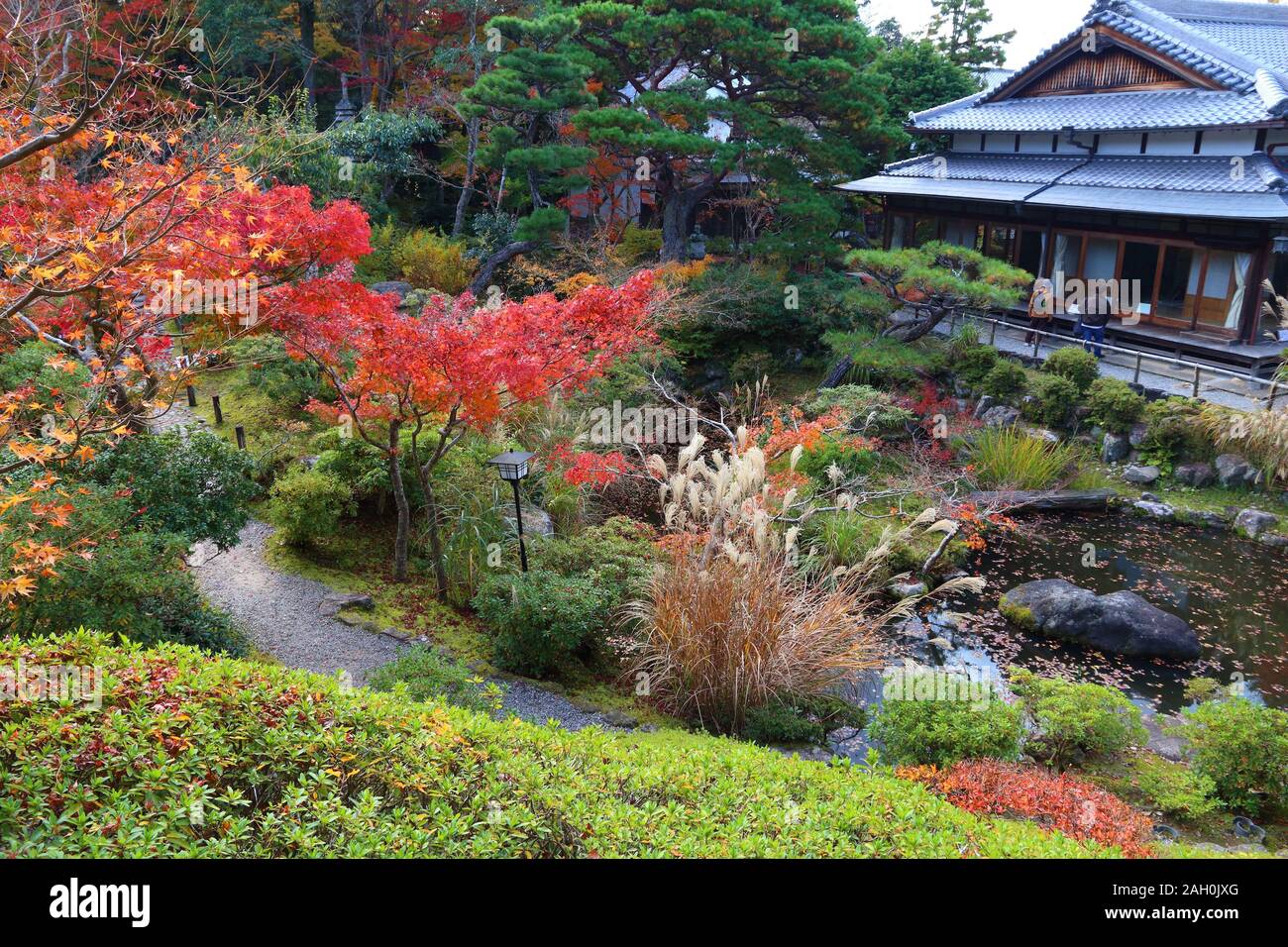 Nara, Giappone. I colori autunnali nel giardino giapponese. Yoshikien Garden. Foto Stock