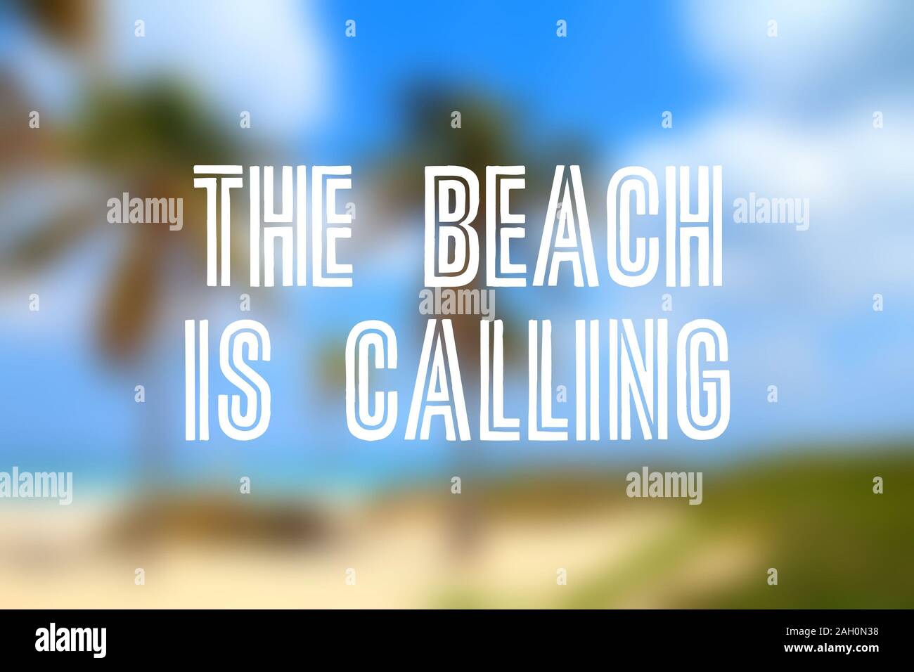 Idee viaggio - poster motivazionali. La spiaggia è chiamata. Foto Stock