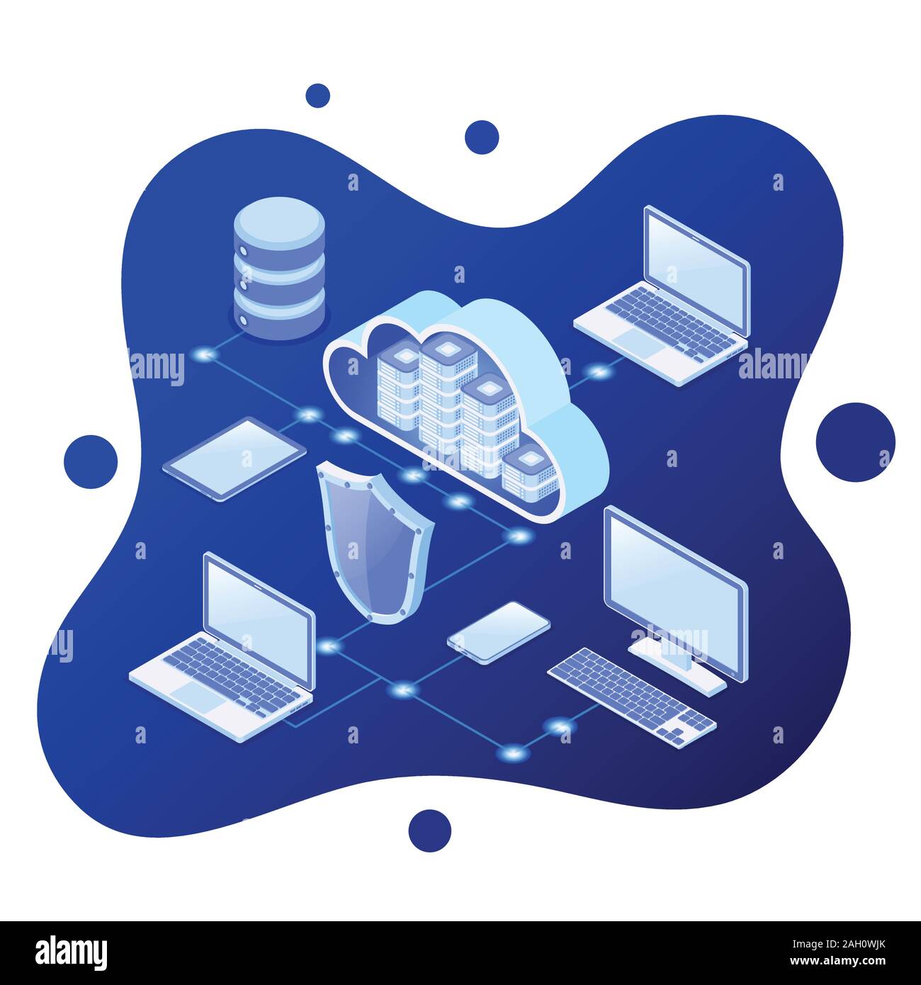La tecnologia di cloud computing isometrico Illustrazione Vettoriale