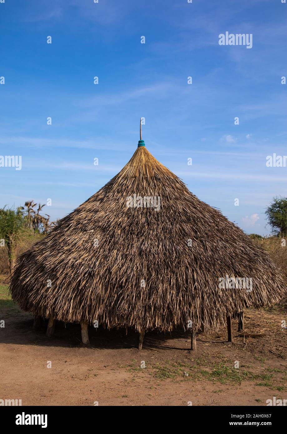 Tradizionale tribù Mundari village, Equatoria centrale, Terekeka, sud Sudan Foto Stock