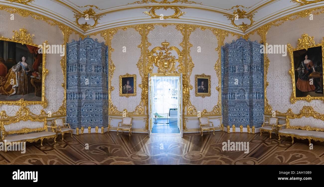 Tsarskoye Selo (Pushkin), San Pietroburgo, Russia. Interno barocco dorato del Palazzo di Caterina, situato nella città di Tsarskoe selo. Foto Stock