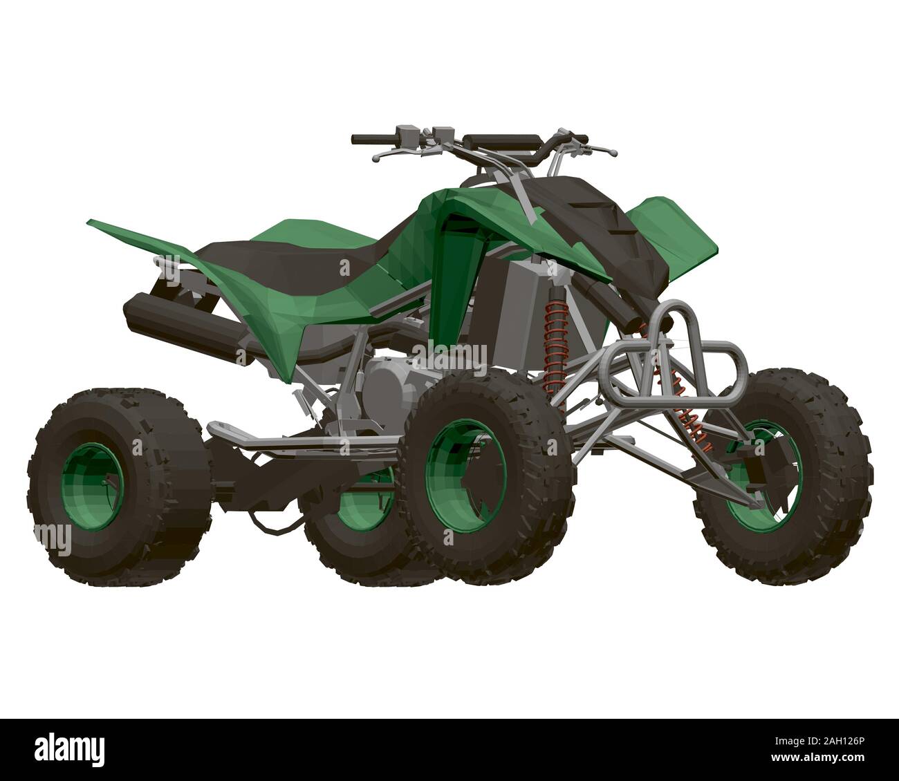 Verde poligonale ATV isolato su uno sfondo bianco. Vista isometrica a. 3D. Illustrazione Vettoriale. Illustrazione Vettoriale