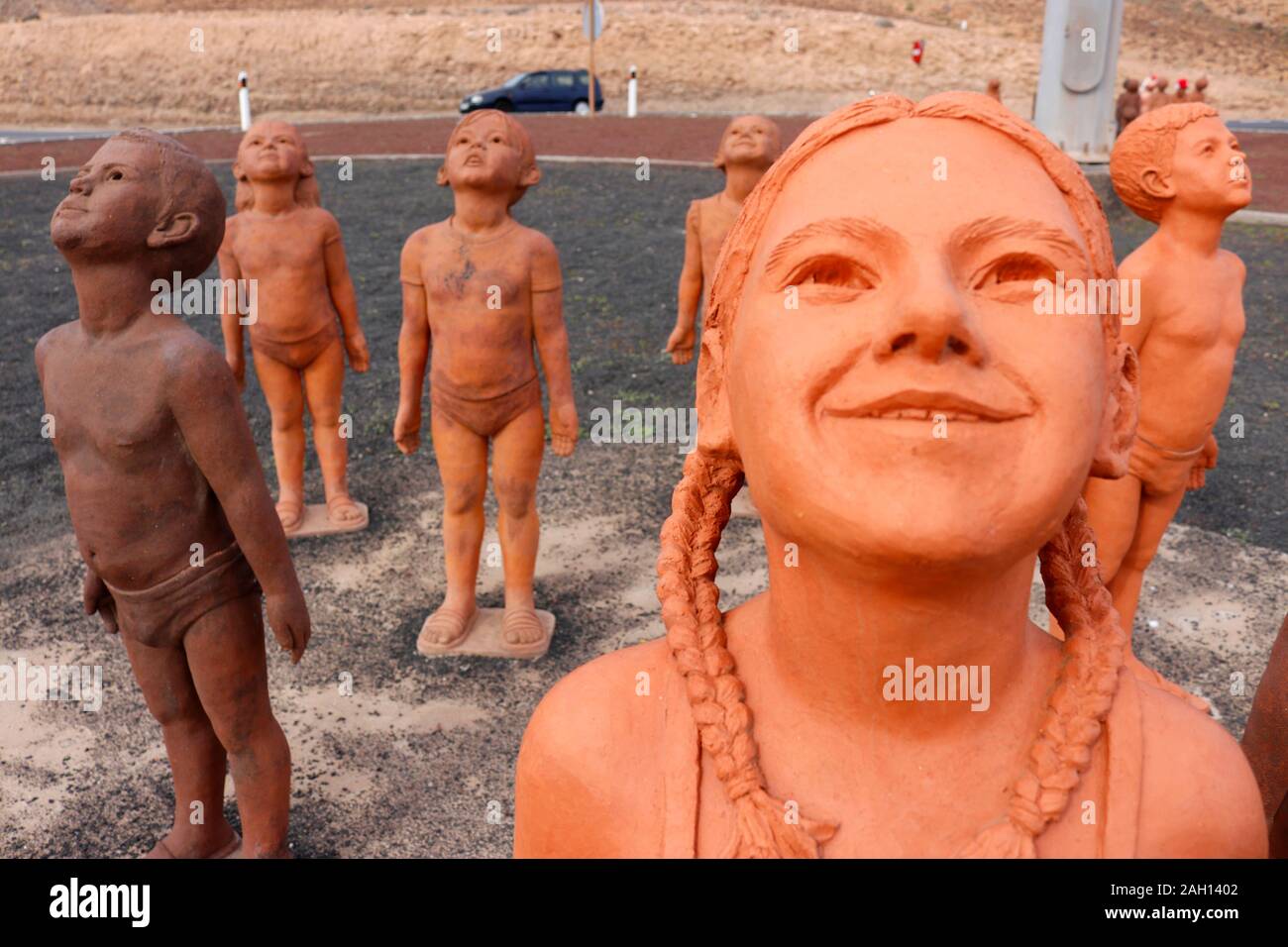 Impressionen: die Skulpturen-Installation "Caminos' von Lisbet Fernandez Ramos, Morro Jable Fuerteventura Isole Kanarische, Spanien/ Fuerteventura, Foto Stock