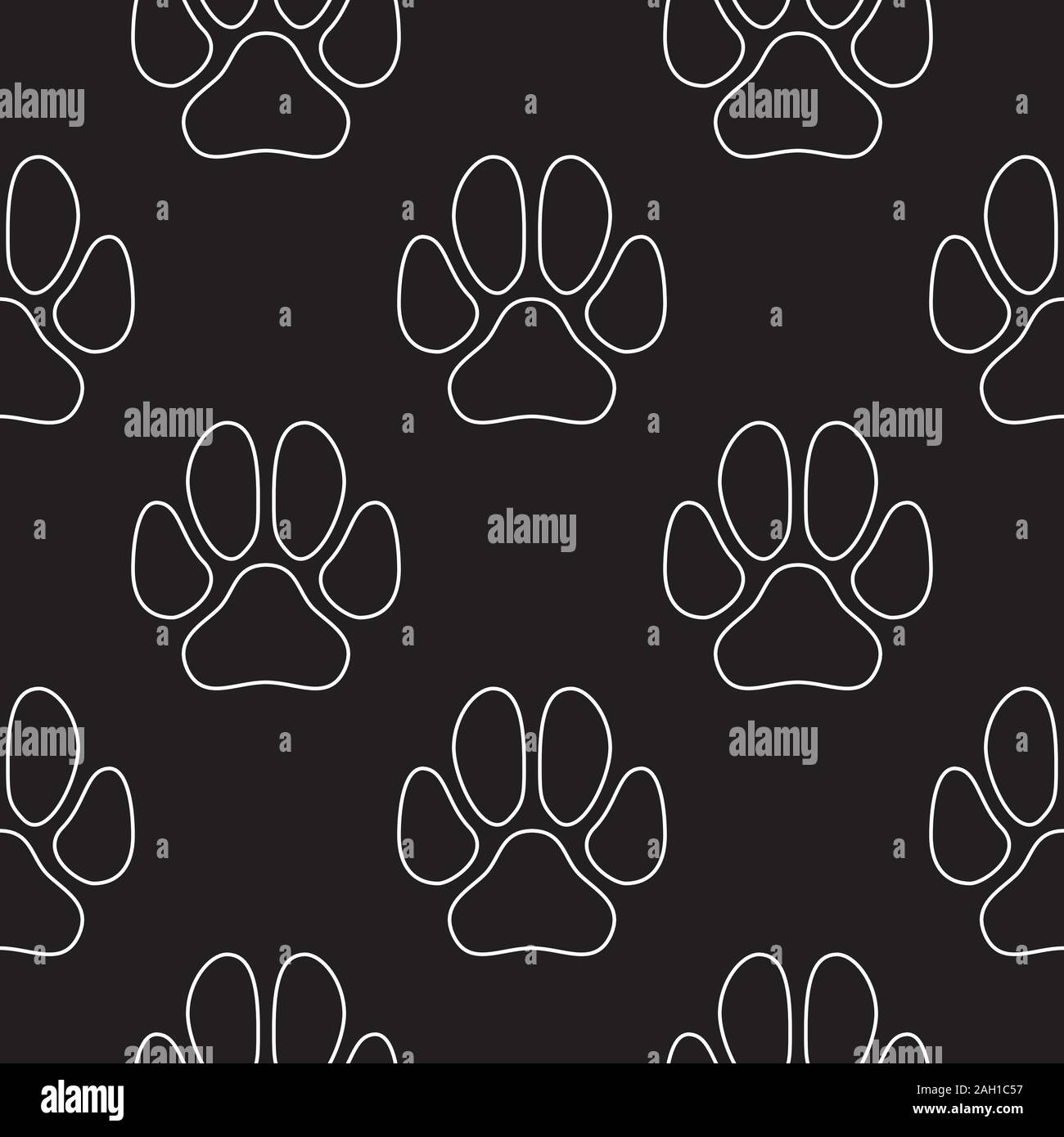 Line art zampa del cane di stampe seamless pattern. In bianco e nero il vettore tassellabile a sfondo. Illustrazione Vettoriale