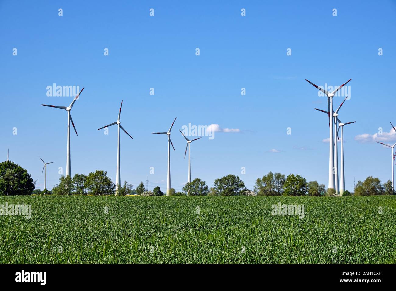 Produzione di energia alternativa in Germania con generatori eolici Foto Stock