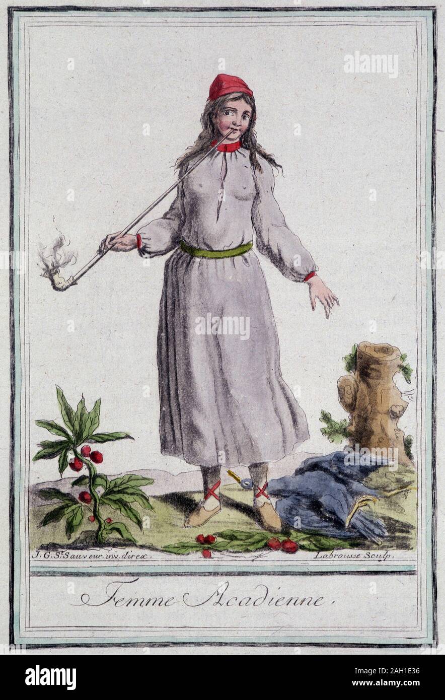 Femme acadienne - in "Encyclopedie des voyages " par Grasset St Sauveur, ed. 1796 Foto Stock