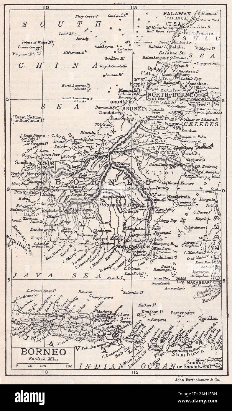 Vintage map del Borneo Foto Stock