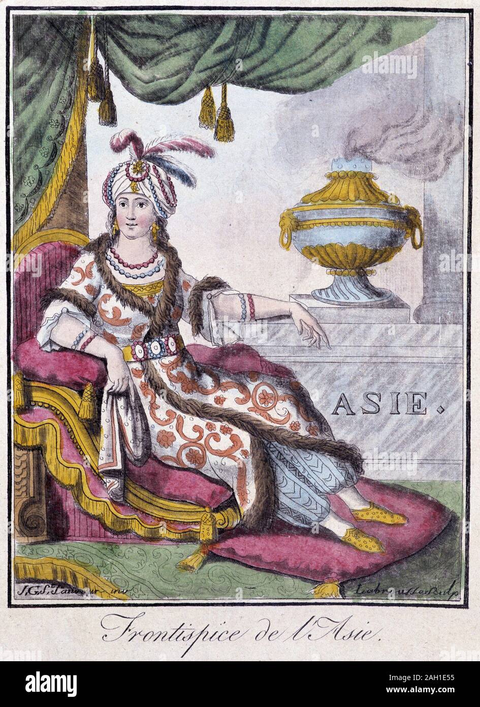 Encyclopedie des voyages, par Grasset St Sauveur, Parigi, ed. Daroy, 1796 : l'Asie, femme en tenue traditionnelle. Foto Stock