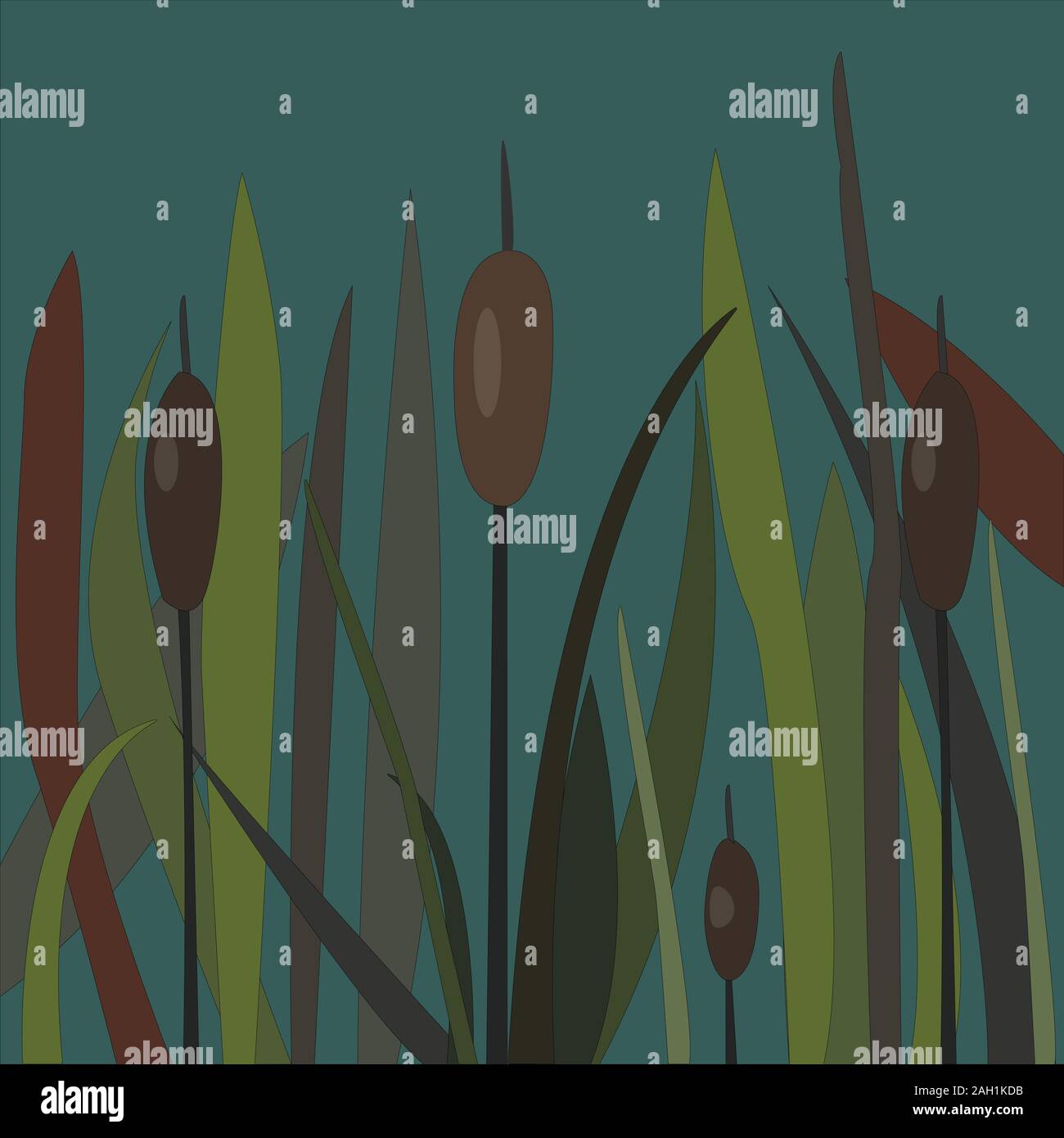 Boccola di canna di palude sulle sponde di un lago. illustrazione vettoriale Illustrazione Vettoriale