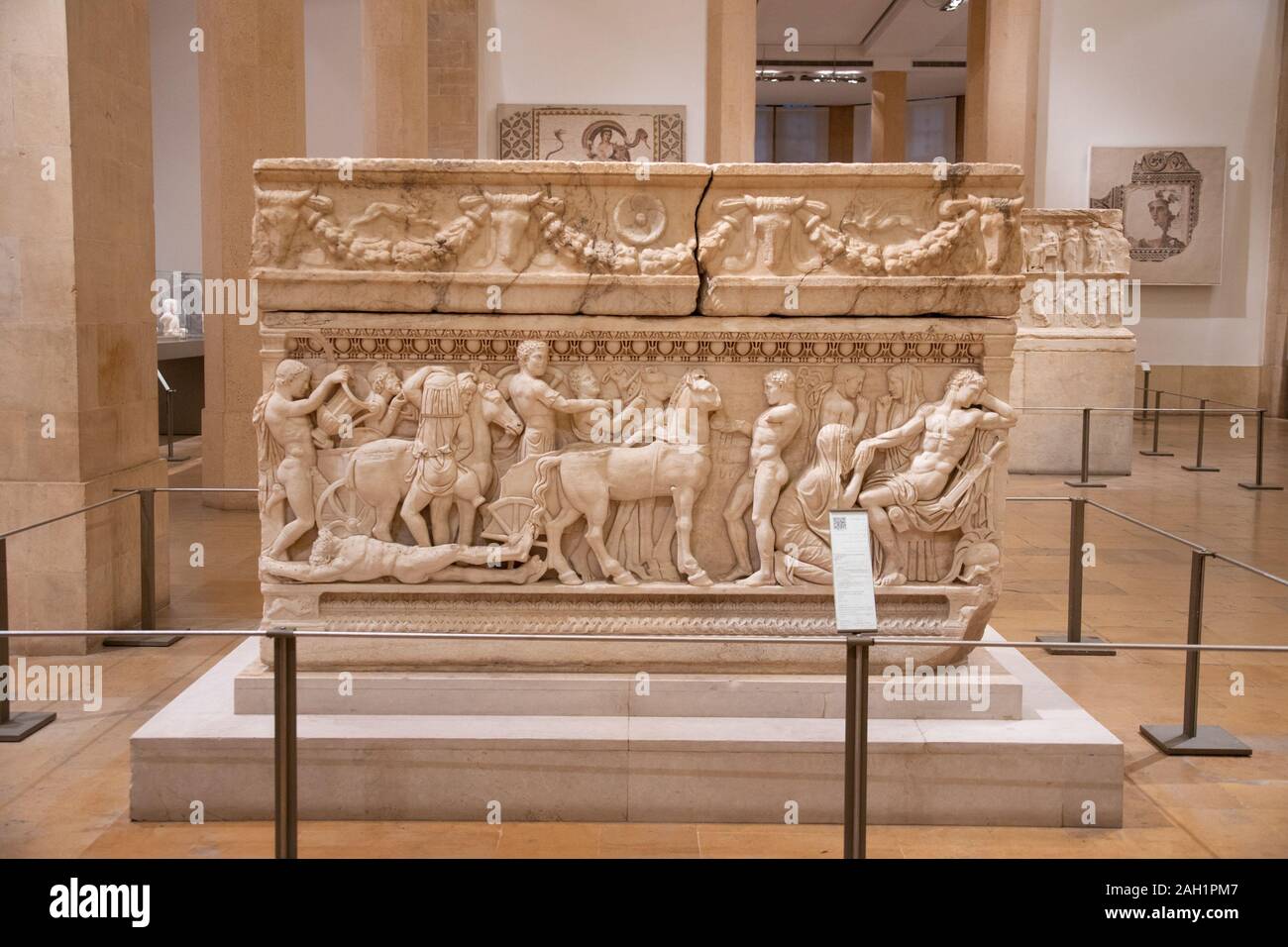 Sarcofago con la leggenda di Achille, il Museo Nazionale di Beirut, Libano Foto Stock