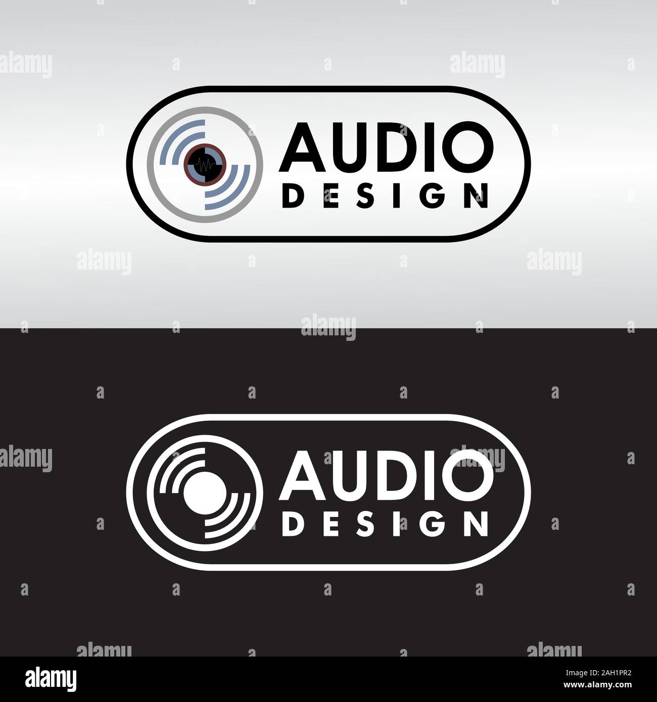 Audio Logo Design Concept, Audio company Logo Design Template, forma arrotondata, ovale, Compact Disc Icona, CD, disco in vinile, per audiofili Illustrazione Vettoriale