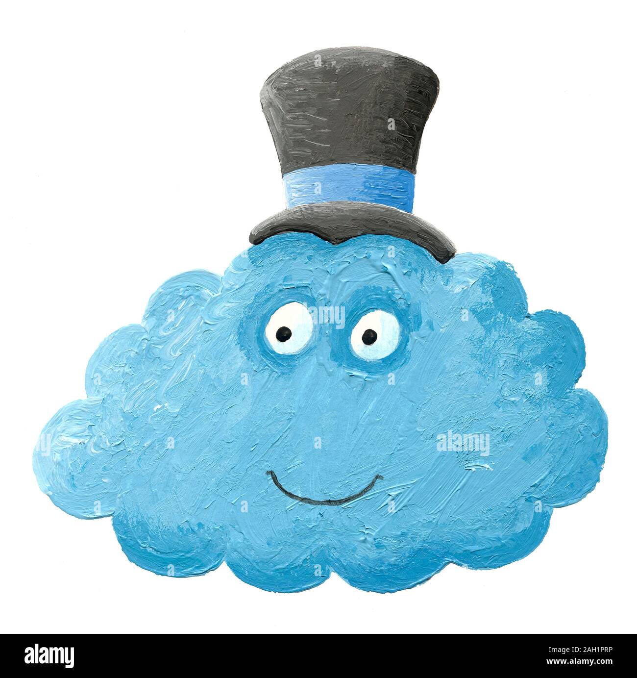 Illustrazione acrilico del divertente blue cloud con un cappello alto Foto Stock