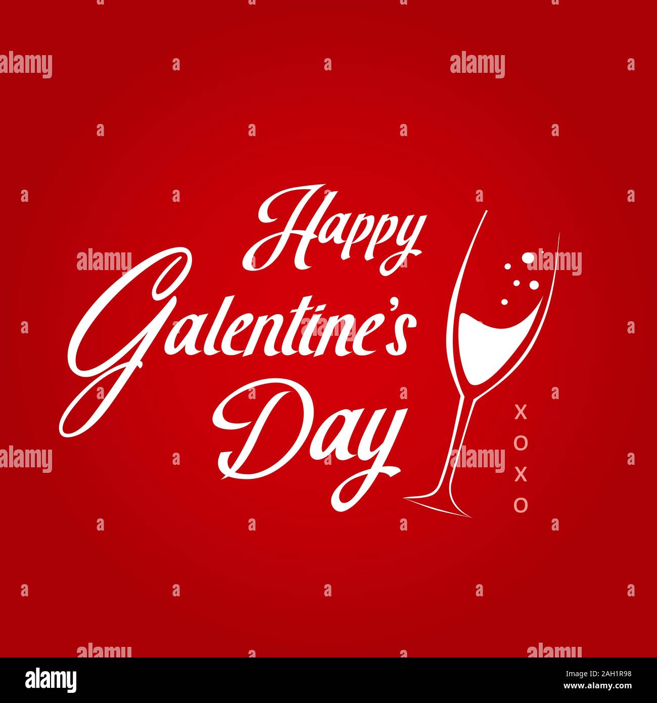 Felice Galentine's Day scritte a mano tipografia card. La calligrafia manoscritta del testo con vetro di champagne red gradiente dello sfondo. XOXO messaggio di amici Illustrazione Vettoriale