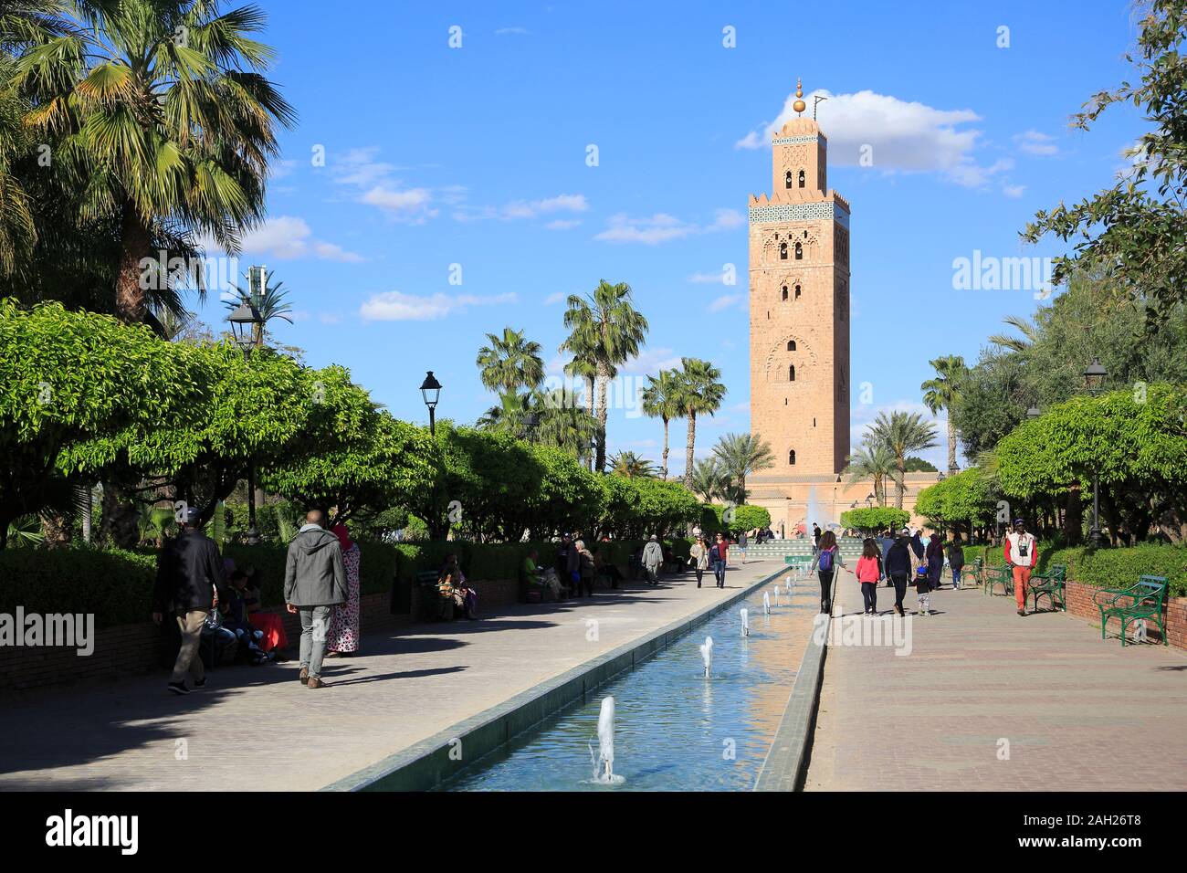 La Moschea di Koutoubia, minareto, del XII secolo, Marrakech, Marrakech, Marocco, Africa del Nord Foto Stock