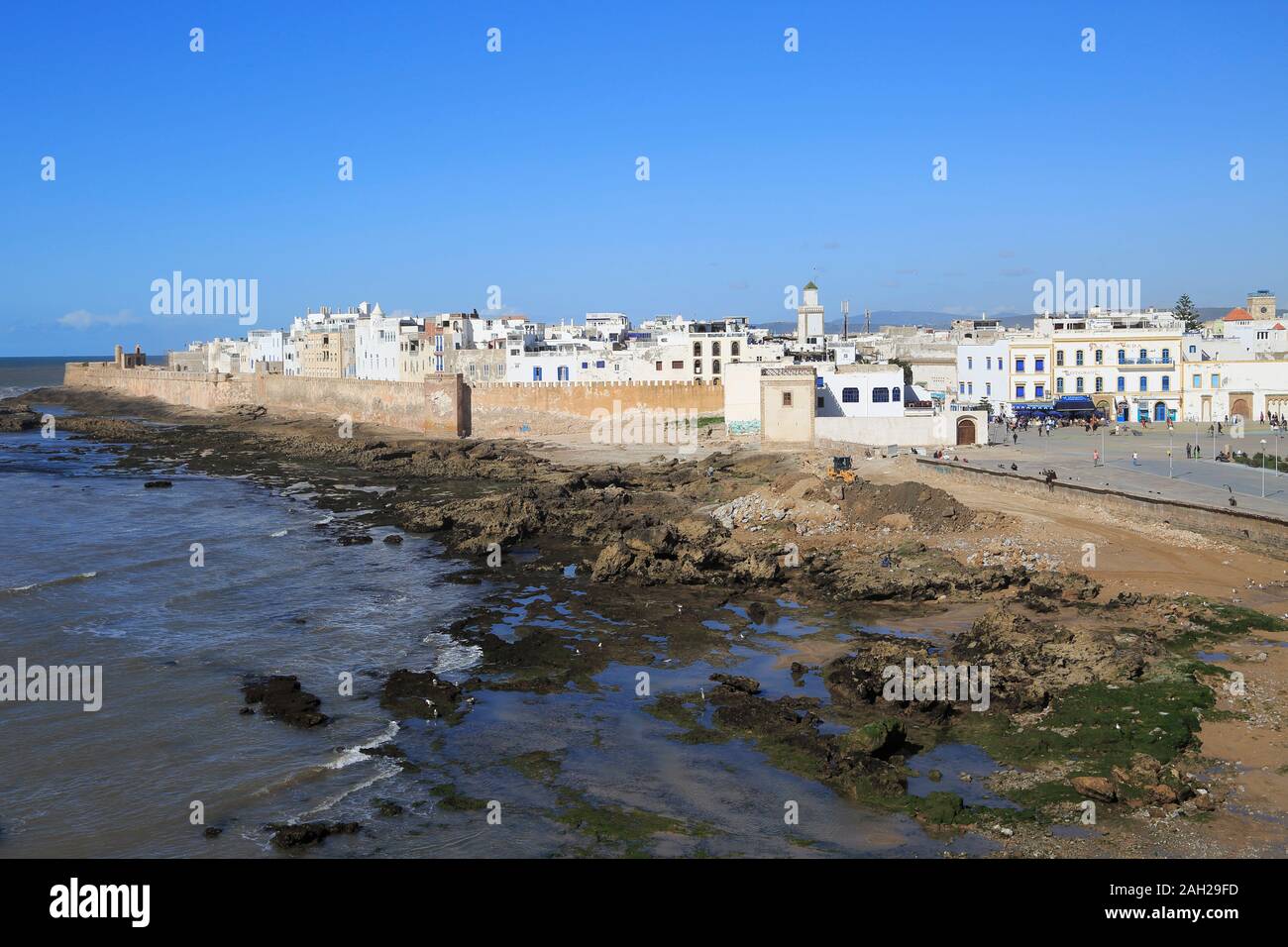 Antica città murata, bastioni, Essaouira, Sito Patrimonio Mondiale dell'UNESCO, il Marocco, la costa atlantica del nord Africa Foto Stock