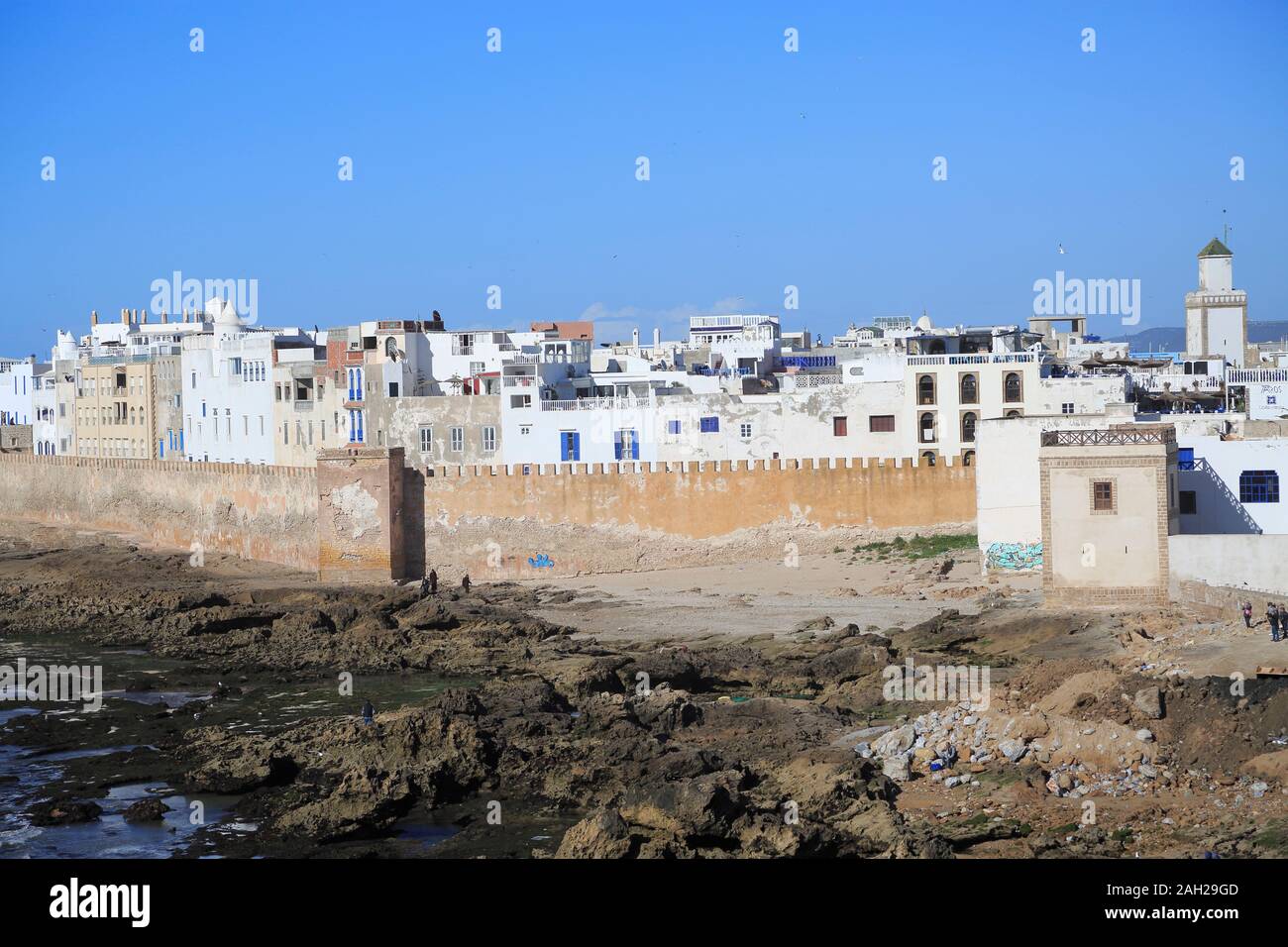 Antica città murata, bastioni, Essaouira, Sito Patrimonio Mondiale dell'UNESCO, il Marocco, la costa atlantica del nord Africa Foto Stock