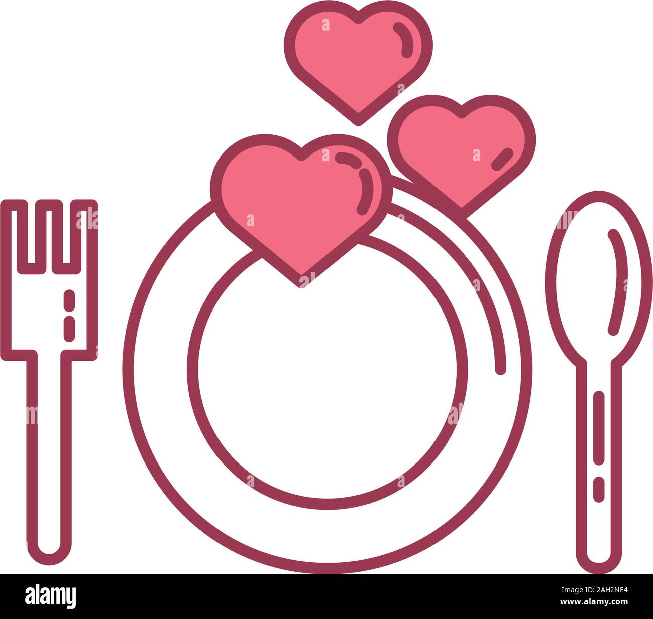 Happy valentines piatto e posate con il cuore Illustrazione Vettoriale