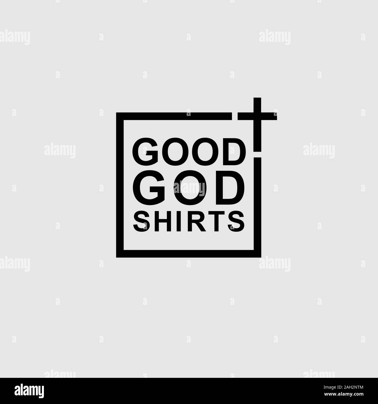 Buon Dio T Shirt Design Template, Quadrato Design Concept, Cattolica icona a forma di croce, nero Illustrazione Vettoriale