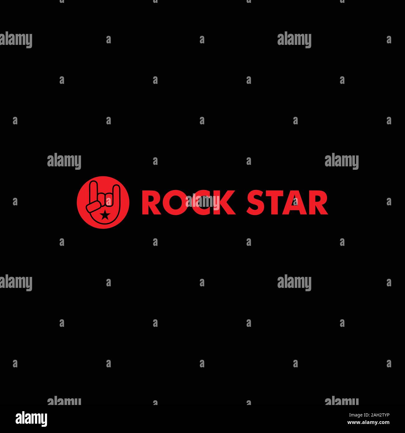 Rock Star Logo Design Template, metallo a mano il concetto di segno, nero, rosso, ellisse, forma arrotondata, vettore Illustrazione Vettoriale