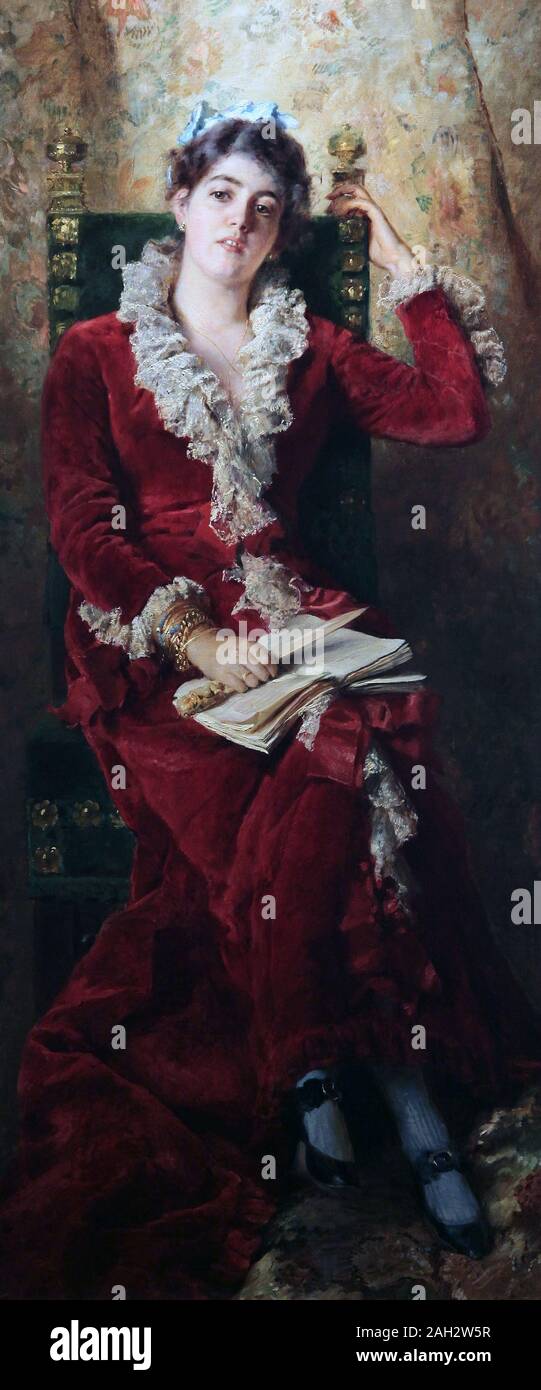 Ritratto della moglie dell'artista Yulia Makovskaya di Konstantin Makovsky (1839-1915) influente pittore russo Foto Stock
