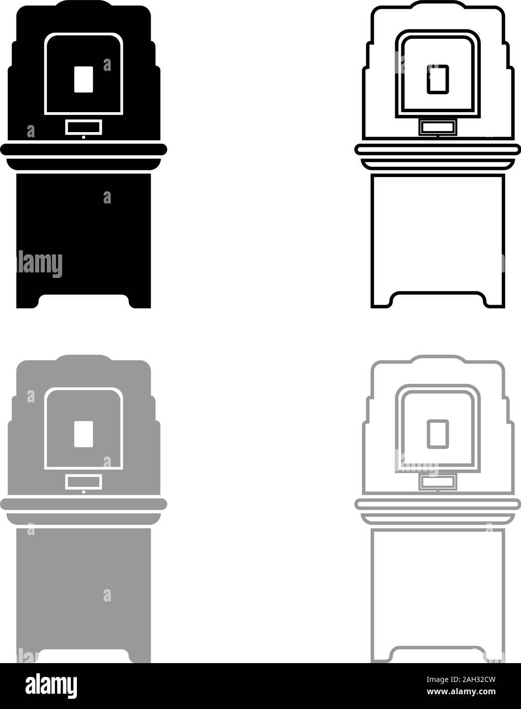 Il voto elettorale elettronico della macchina EVM elezione attrezzature VVPAT icona set di contorno nero colore grigio illustrazione vettoriale stile piatto semplice immagine Illustrazione Vettoriale