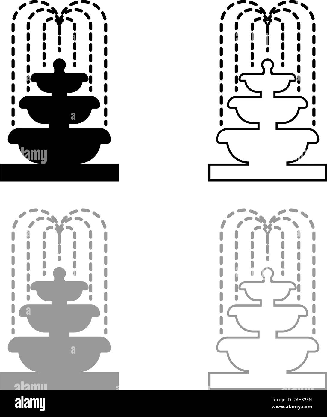 Fontana di livello di acqua icona set di contorno nero colore grigio illustrazione vettoriale stile piatto semplice immagine Illustrazione Vettoriale