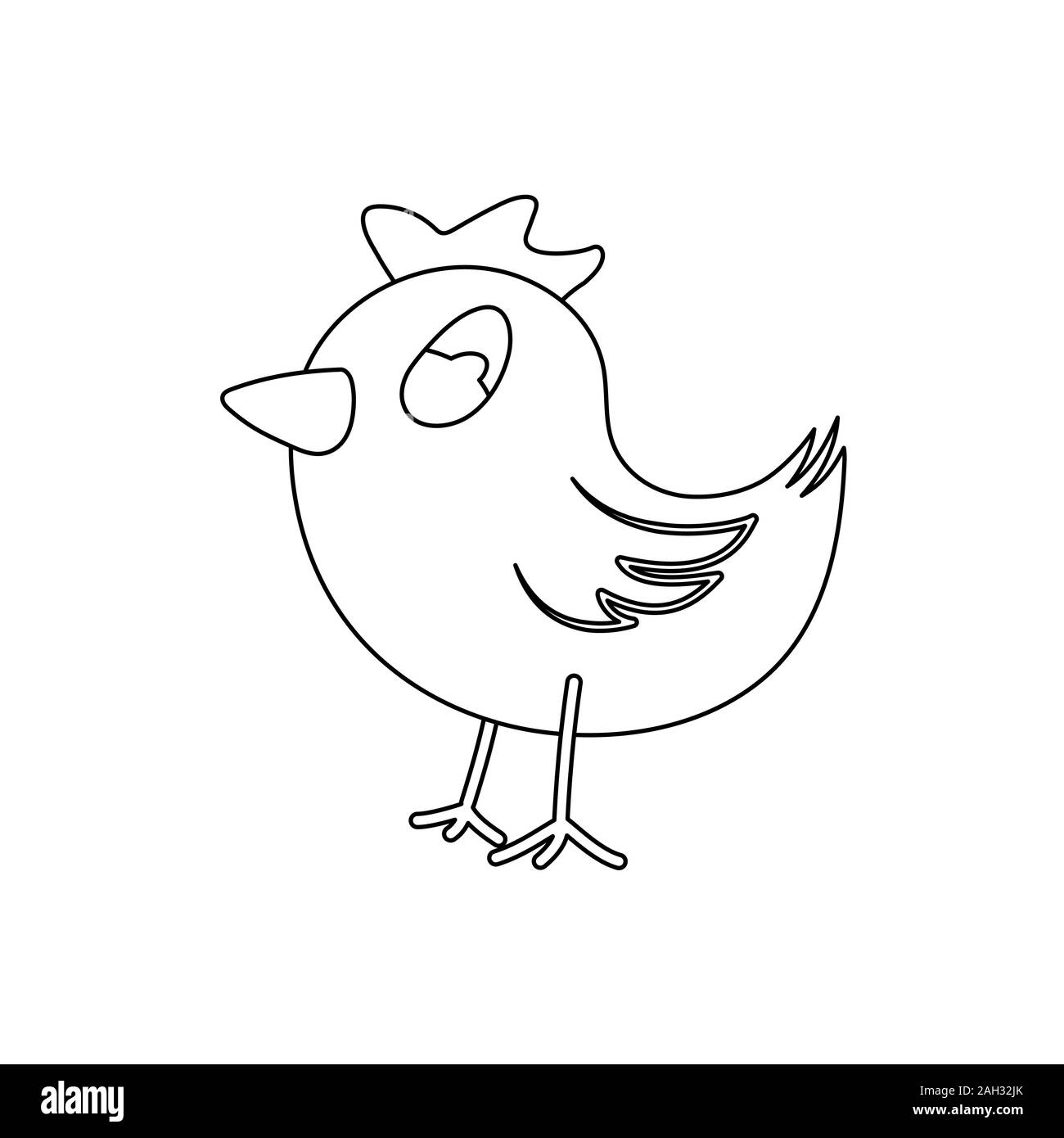Contorno bianco di un pollo isolato su uno sfondo bianco. Anti-stress disegno per la colorazione di bambini e adulti. Disegno su una t-shirt, un logo o un tatuaggio. Illustrazione Vettoriale