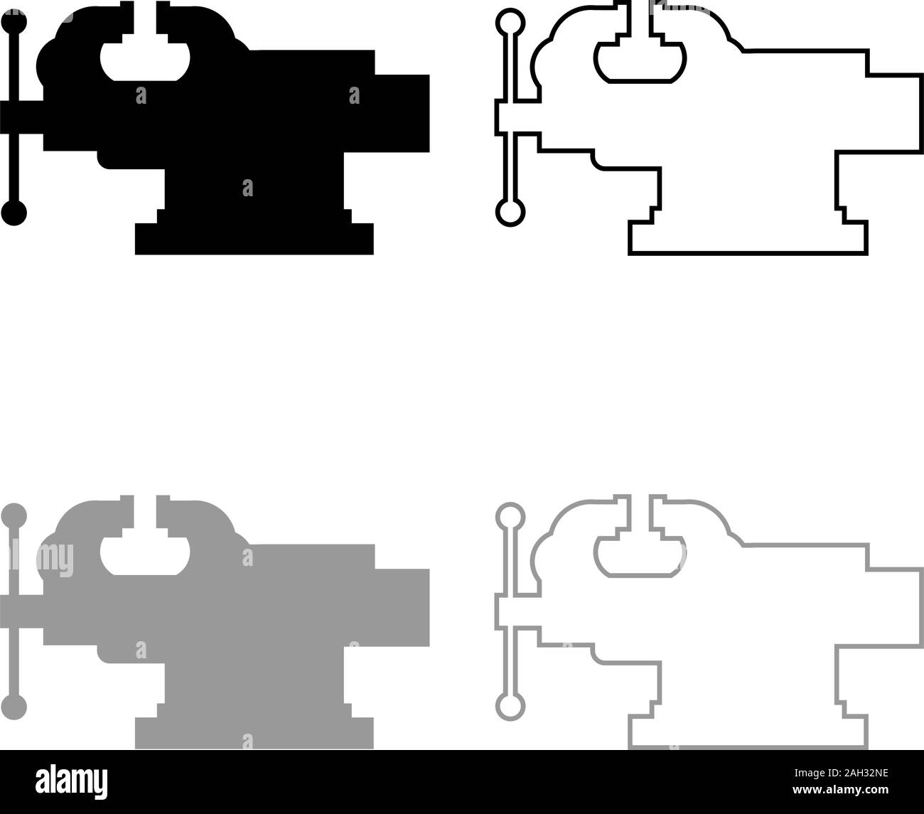 Vice ganascia morsa Repair Clamp icona strumento set di contorno nero colore grigio illustrazione vettoriale stile piatto semplice immagine Illustrazione Vettoriale