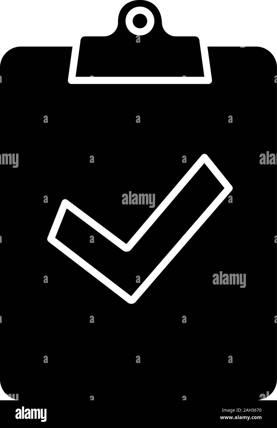 Assegnazione girato nel glifo icona. Simbolo di Silhouette. Testato con successo. Appunti con segno di spunta. Lo spazio negativo. Vettore illustrazione isolato Illustrazione Vettoriale