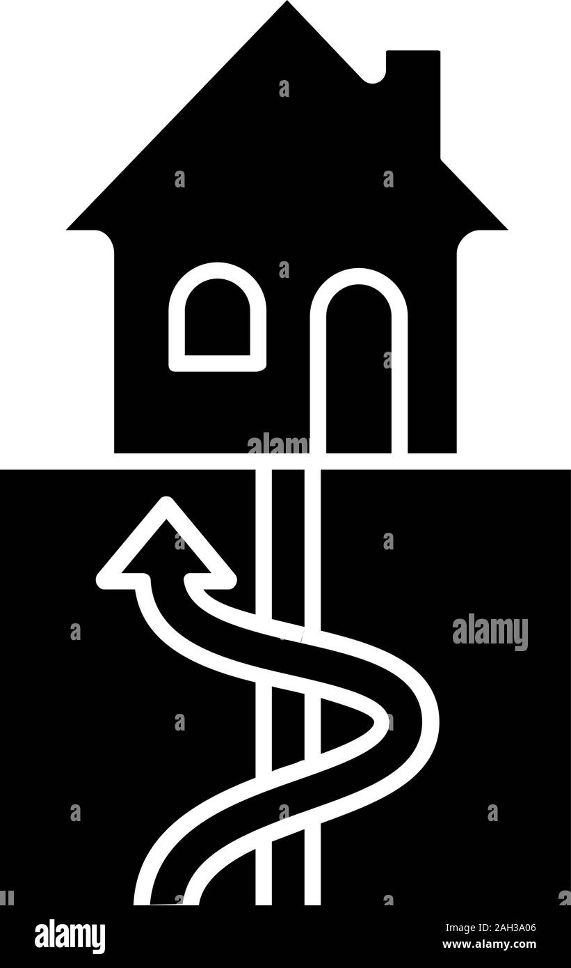 Energia geotermica icona glyph. La massa della pompa di calore. La casa ecologica riscaldamento. Simbolo di Silhouette. Lo spazio negativo. Vettore illustrazione isolato Illustrazione Vettoriale