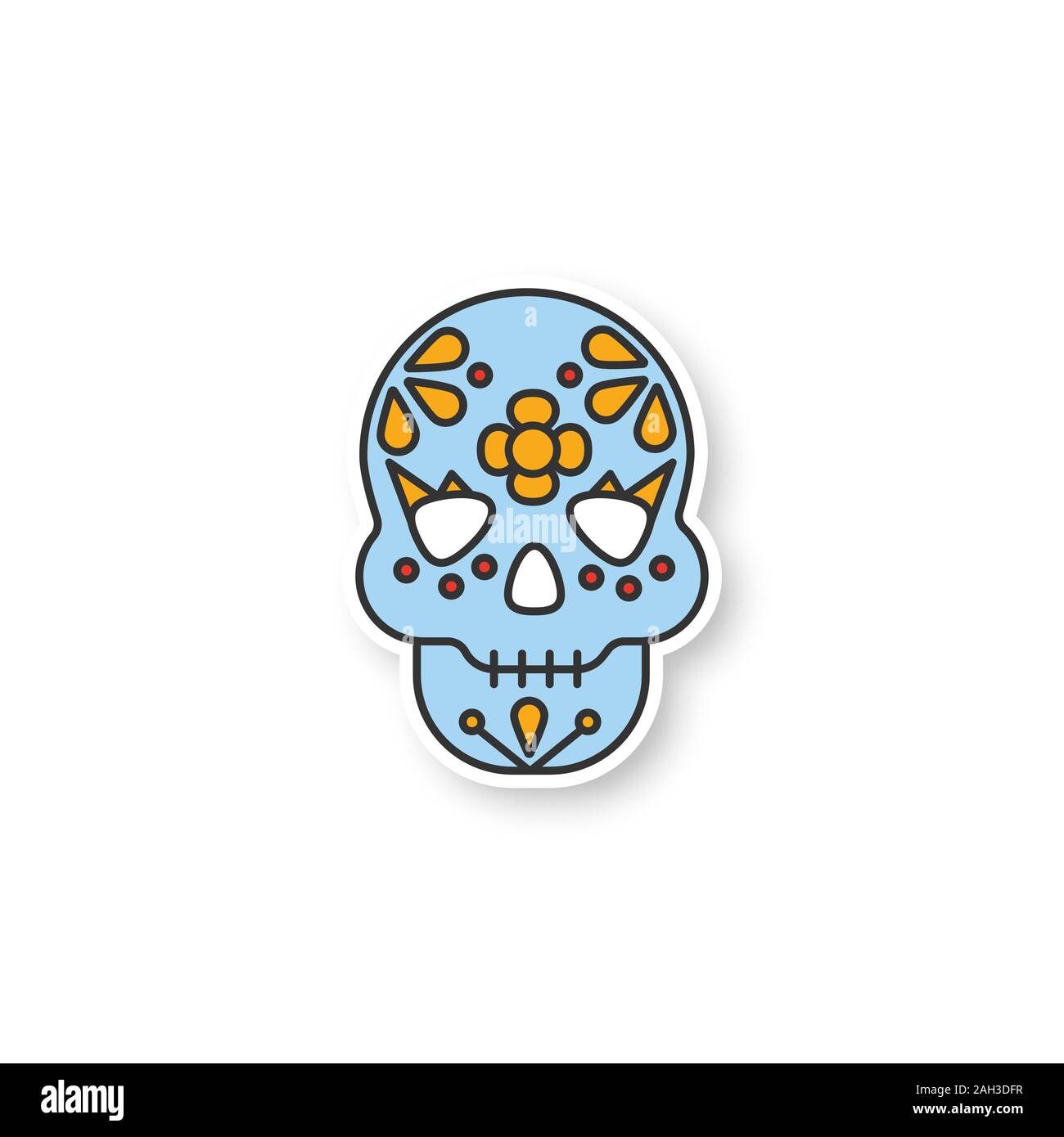 Il giorno dei morti patch. Cranio con ornamenti floreali. Ottobre 31st. Dia de Muertos. Adesivo di colore. Vettore illustrazione isolato Illustrazione Vettoriale