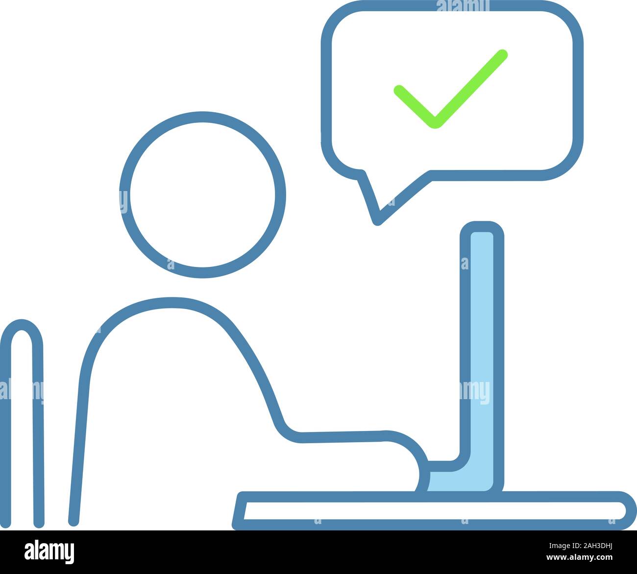 Il dipendente ha approvato l'idea dell'icona di colore. Approvazione chat. Il successo il lavoro remoto. Verifica on line. La comunicazione online. Finestra di dialogo di successo. Persona chatt Illustrazione Vettoriale