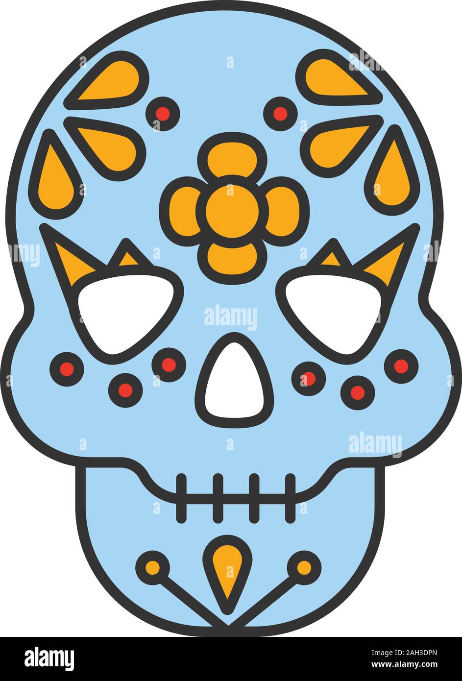 Il giorno dei morti a colori con icone. Cranio con ornamenti floreali. Ottobre 31st. Dia de Muertos. Isolato illustrazione vettoriale Illustrazione Vettoriale