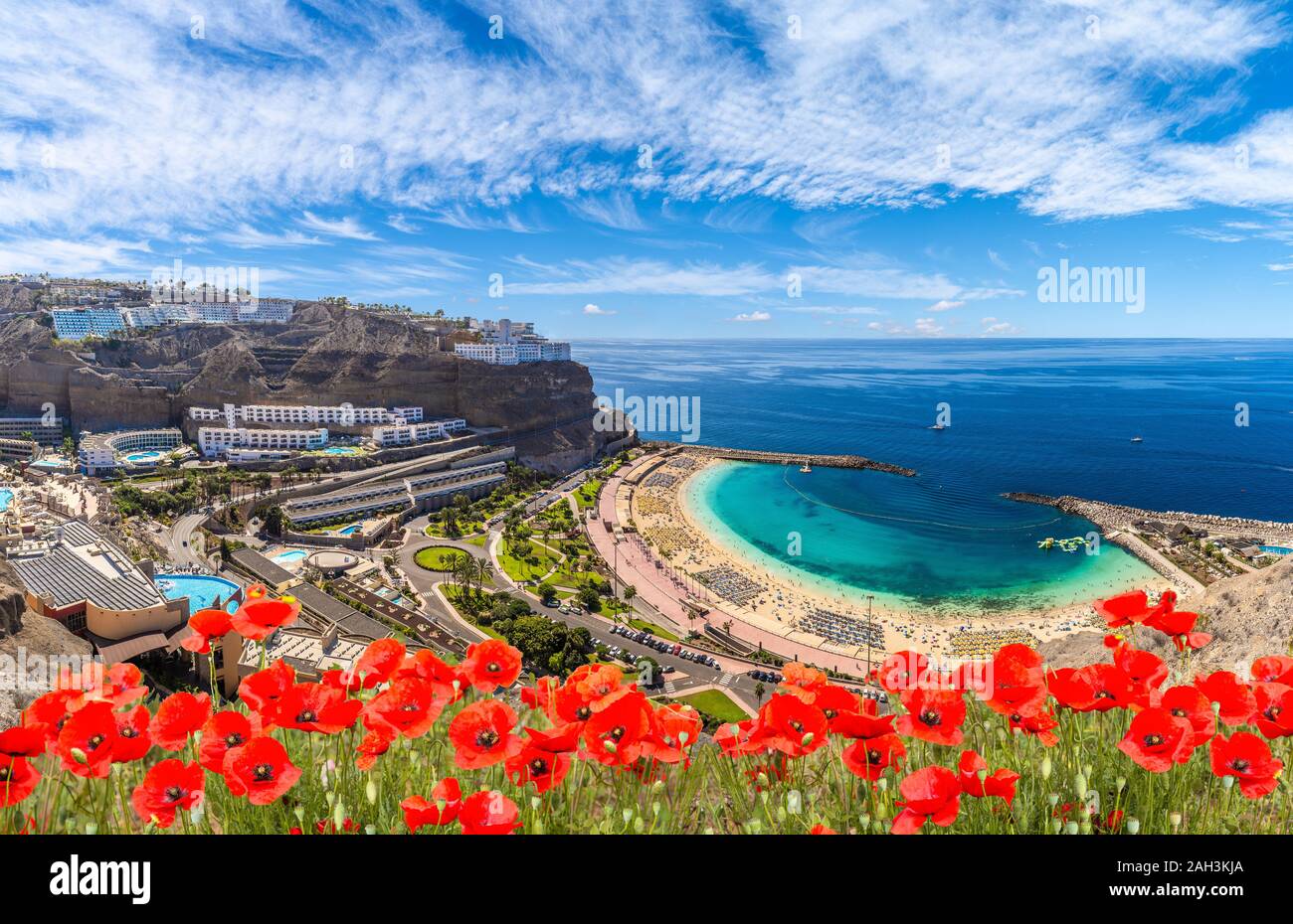 Paesaggio con spiaggia Amadores su Gran Canaria, Spagna Foto Stock