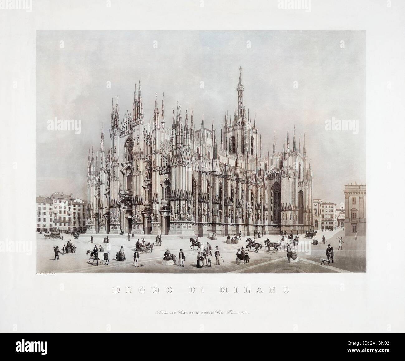 Il Duomo o la Cattedrale in Piazza del Duomo. Milano, Provincia di Milano, lombardia, italia. Dopo un XIX secolo opera di Francesco Citterio. Più tardi la colorazione. Foto Stock