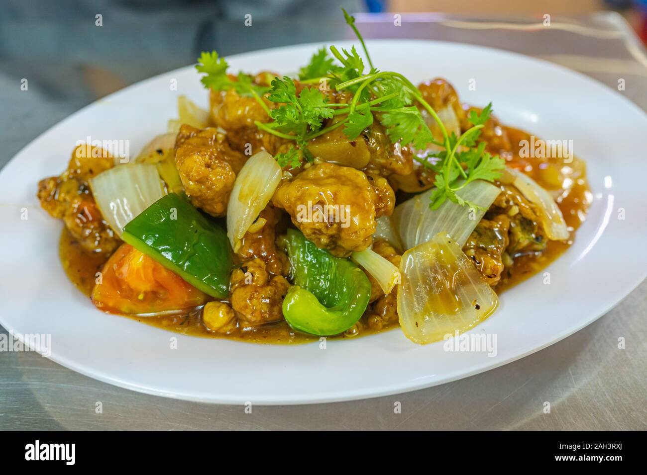 Piastra della Chinese stir-fried dolce e aspro di ricambio costola di maiale Foto Stock