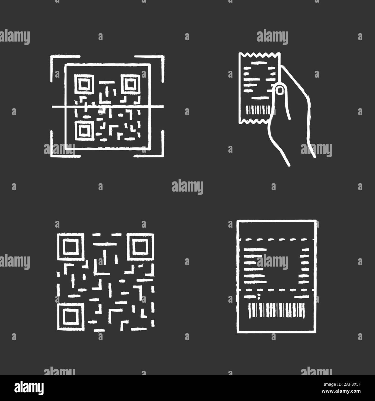 I codici a barre in Chalk set di icone. Codice QR, scansione della ...