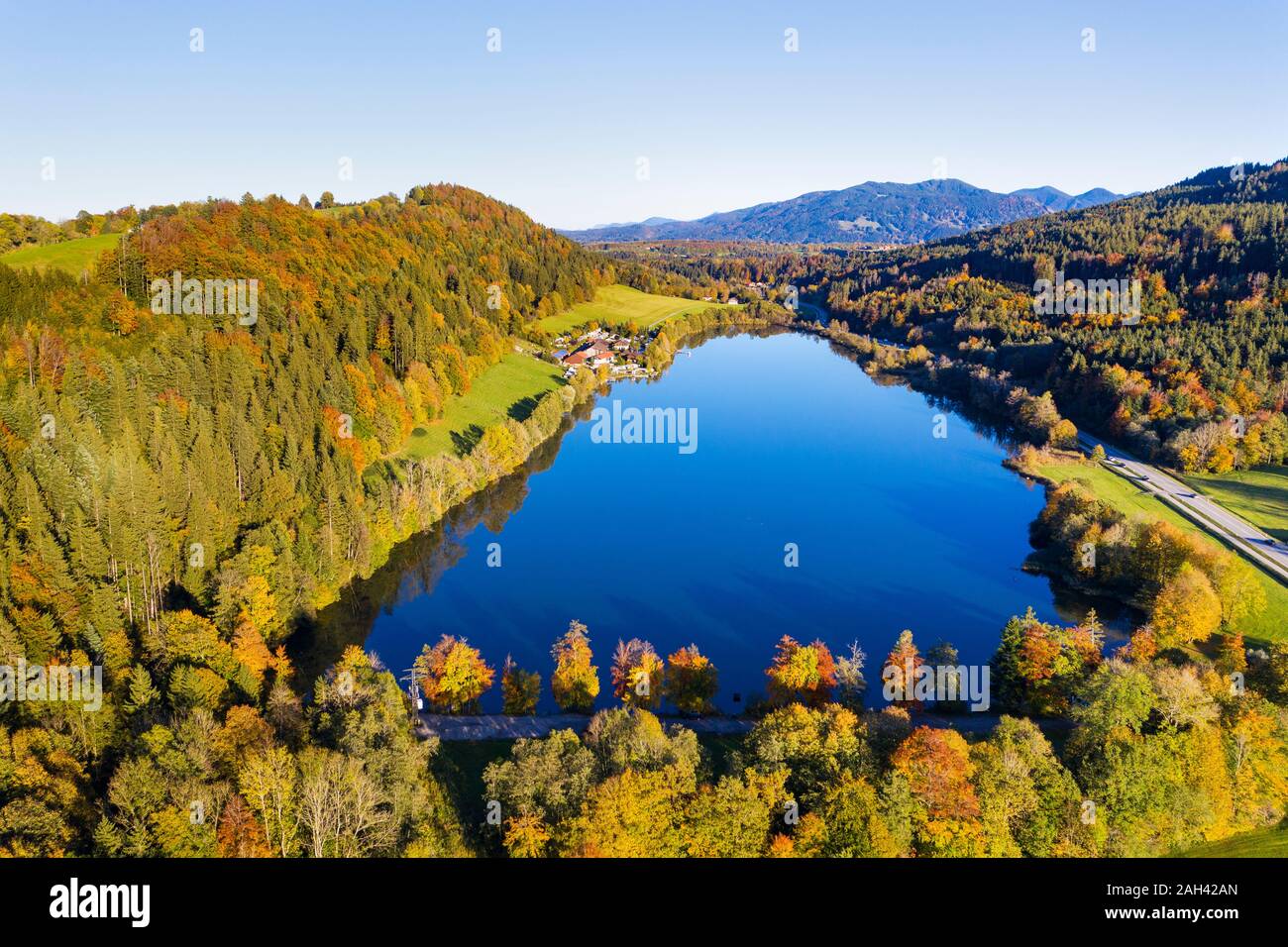 In Germania, in Baviera, Baviera, Toelzer Terra, lago artificiale Stallauer Weiher Foto Stock