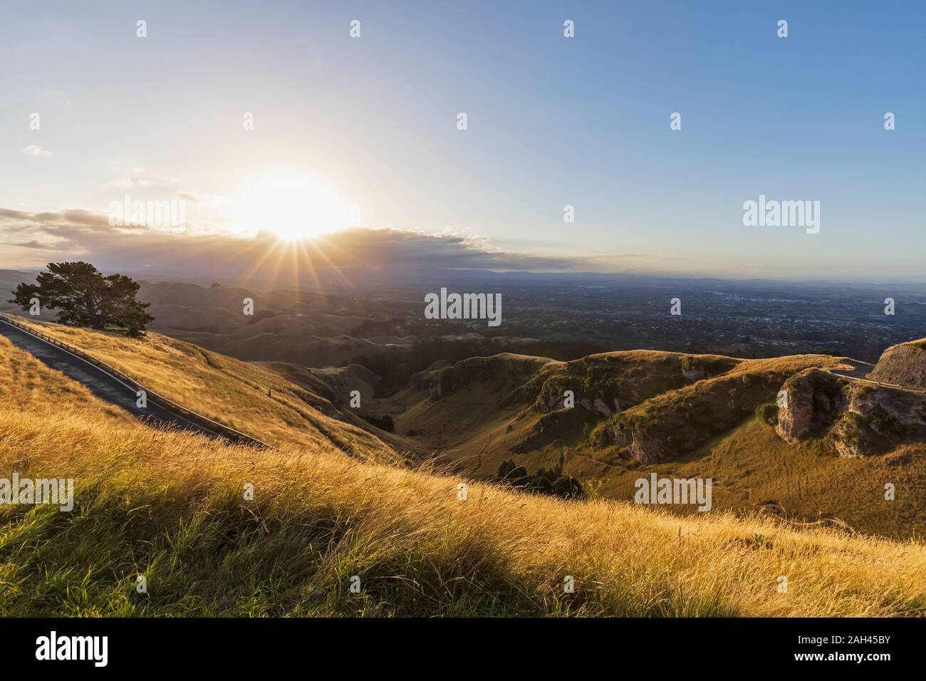 Nuova Zelanda, Isola del nord, Hastings, gamma Kaokaoroa al tramonto Foto Stock