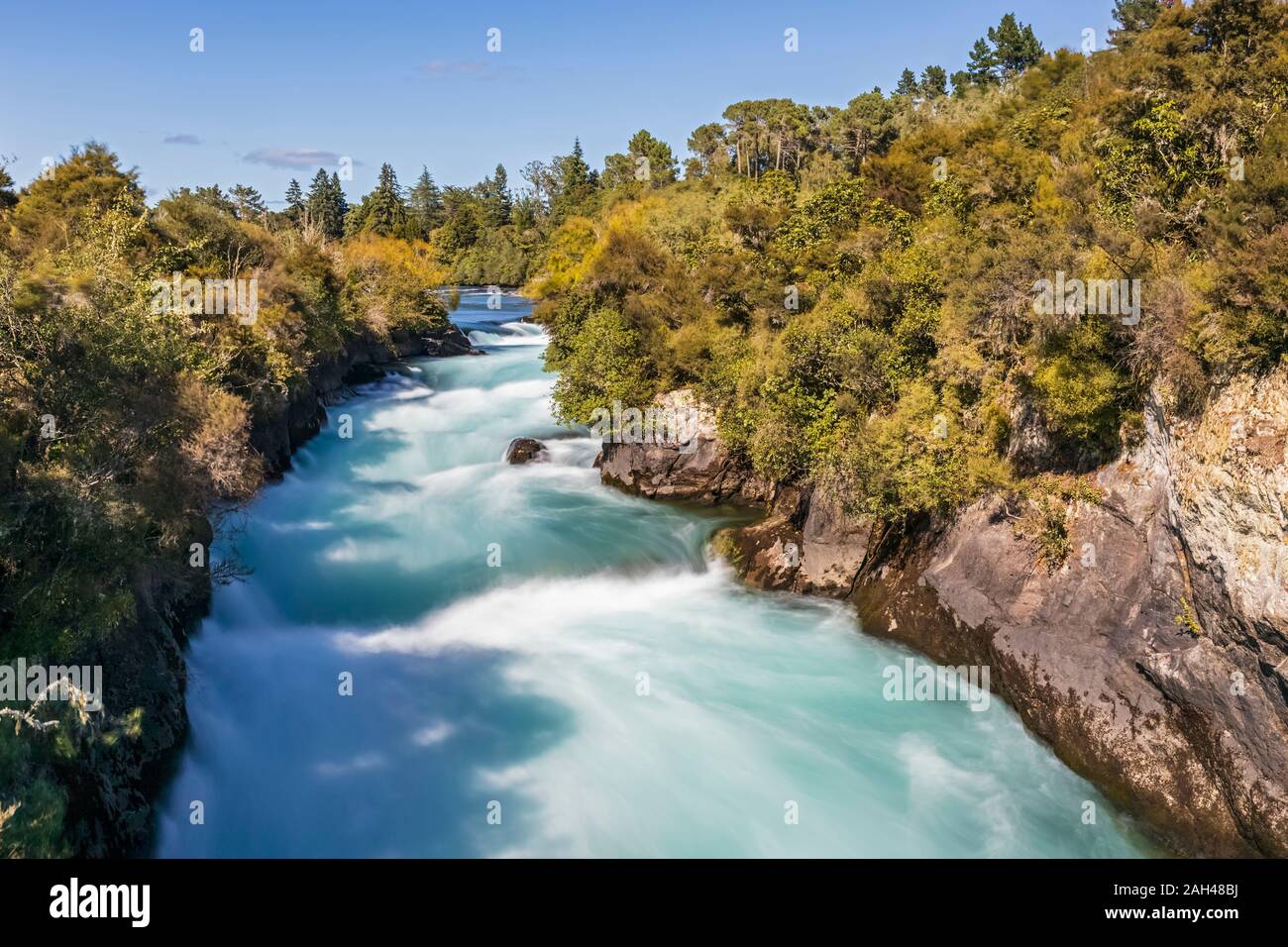 Nuova Zelanda, Isola del nord, Taupo, una lunga esposizione del fiume Waikato Foto Stock