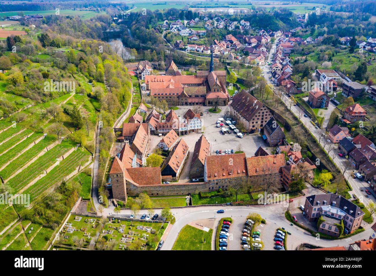 Germania, Baden-Württemberg, Maulbronn, vista aerea del monastero di Maulbronn Foto Stock