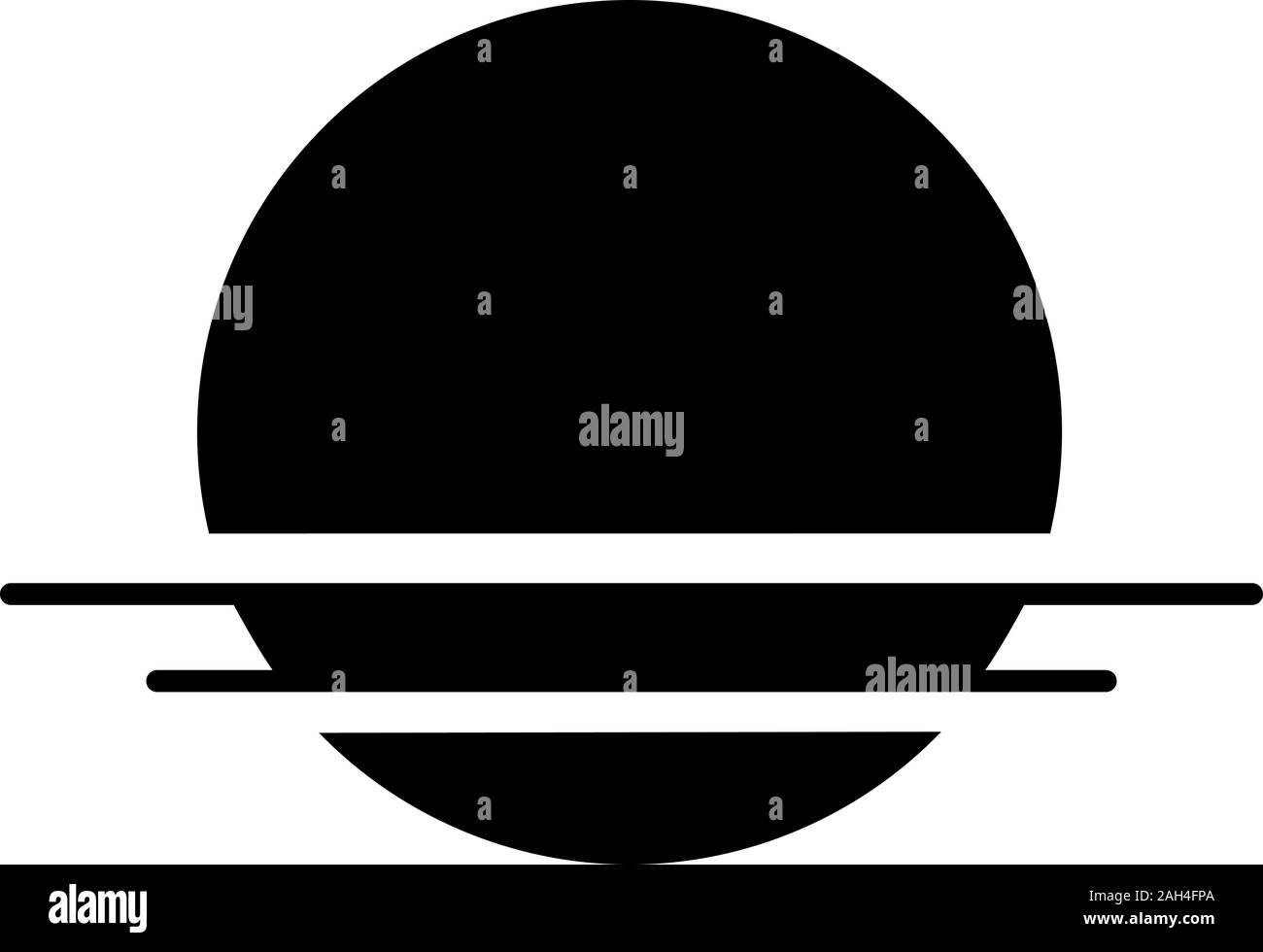 Sunrise icona glyph. Simbolo di Silhouette. Il tramonto. Aumento o impostazione di sun. Lo spazio negativo. Vettore illustrazione isolato Illustrazione Vettoriale