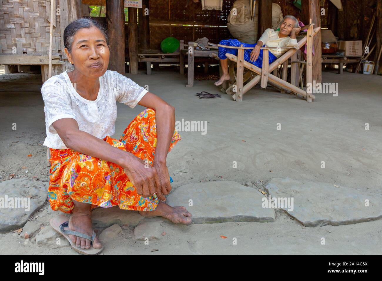 Donne locali a Bagan, Myanmar Foto Stock
