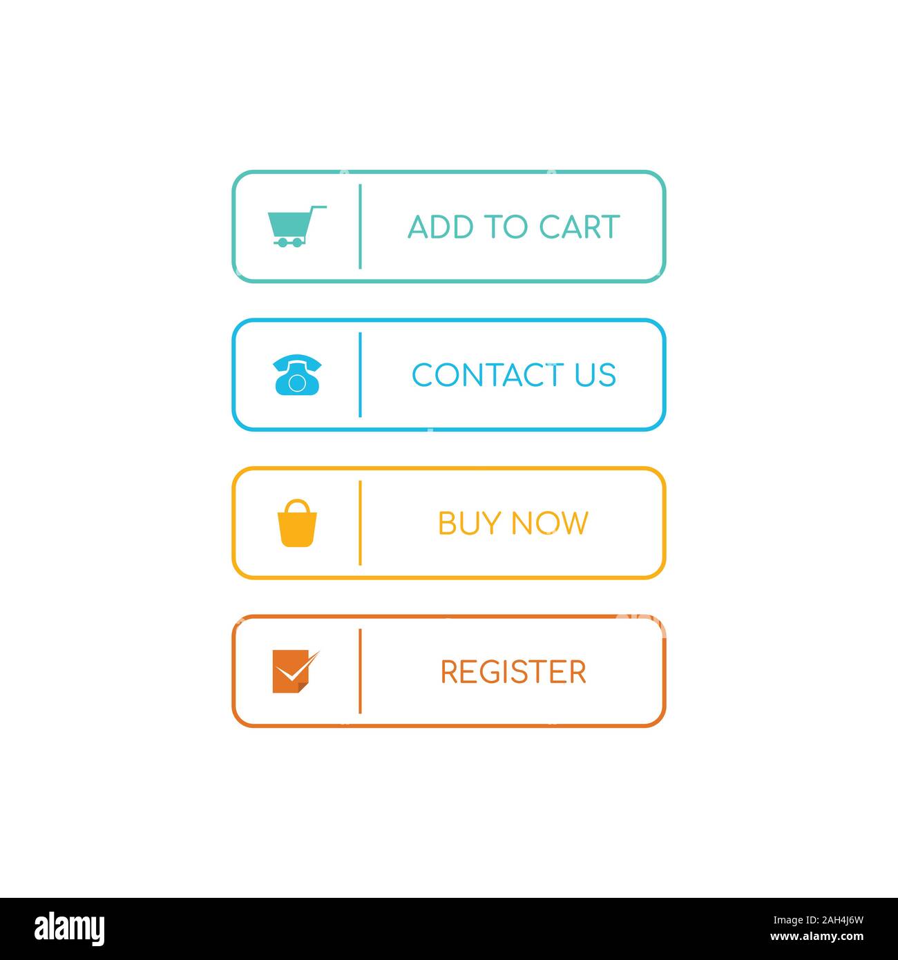 Pulsanti web design piatto. Web e ui applicazione colore icona pulsante per sito web moderno. I pulsanti impostati con diverse azioni. Icone vettoriali isolati su whi Illustrazione Vettoriale